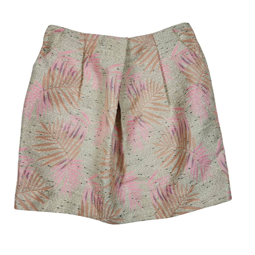 French Connection FRNCH Palm‎ Leaf Jacquard Mini Skirt Pink Tan Tropical Size M